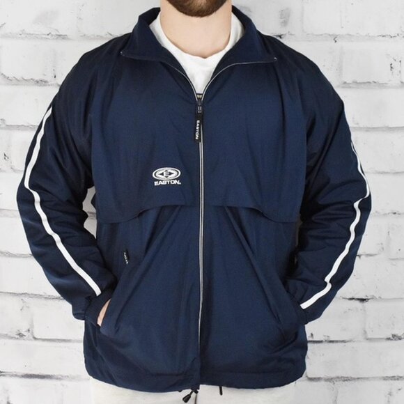 Vintage Y2k Easton Navy Blue Ice Hockey Warmup Lightweight Windbreaker Jacket S - Picture 3 of 4
